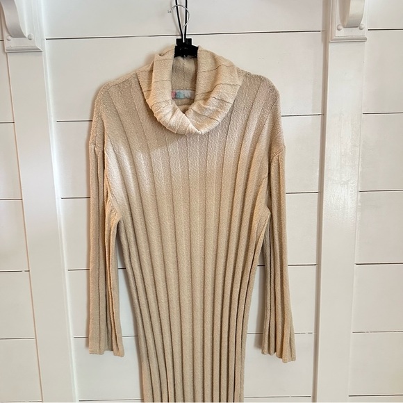 FREE PEOPLE L Wanda rib cowl neck woman Natural stretch oversized maxi dress - Picture 4 of 15